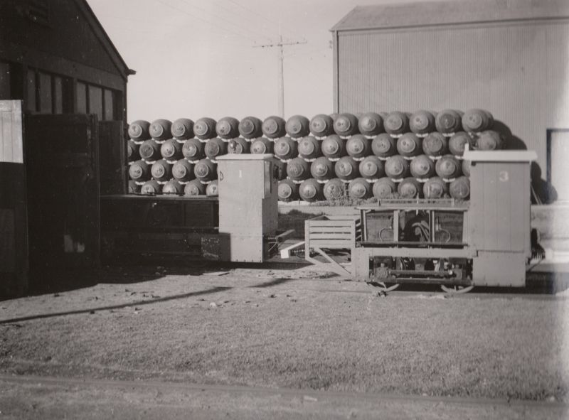 Photo of two electromobile locos at Swan Island in 1953